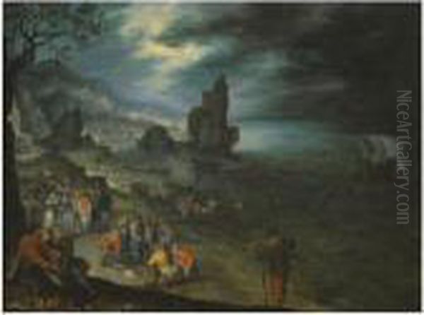 An Extensive Coastal Landscape 
With Fishermen Landing Andselling Their Catch, The Sacrifice Of Jonah 
Offshore - view 1