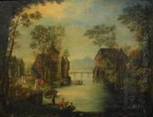 Stadsvy Med Fiskande Bonder by Jan The Elder Brueghel