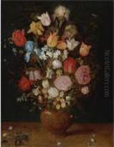 Still Life With Tulips, Irises, Narcissi And Fritillaria In A Clay Vase by Jan The Elder Brueghel