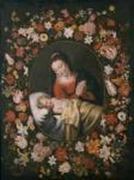 M Schlafenden Kind In Einem Blumenkranz. Ol Auf Leinwand. H 109; B 84 Cm - view 1