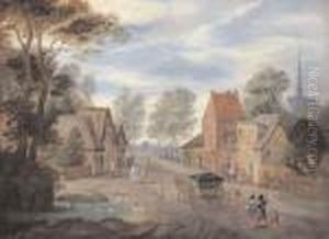 A Village Landscape With Women Walking Along A Path With A Horseand Cart by Jan The Elder Brueghel