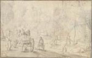 A Group Of Peasants In A Cart By A River