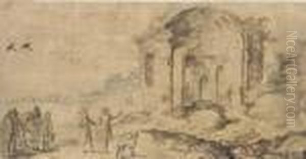 View Of The Ruins At Pozzuoli With Travellers On A Road - view 1