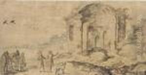 View Of The Ruins At Pozzuoli With Travellers On A Road by Jan The Elder Brueghel
