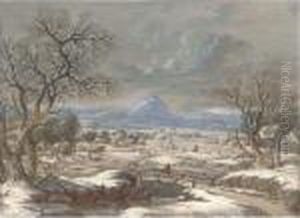 Figures In An Extensive Winter Landscape Before A Castle by Jan The Elder Brueghel