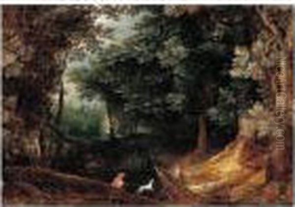 A Wooded Landscape With Sportsmen - view 1