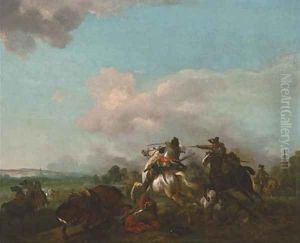 A cavalry skirmish by Jan von Huchtenburgh