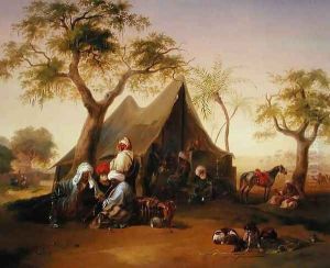 Sheiks drinking Coffee in Front of a Tent