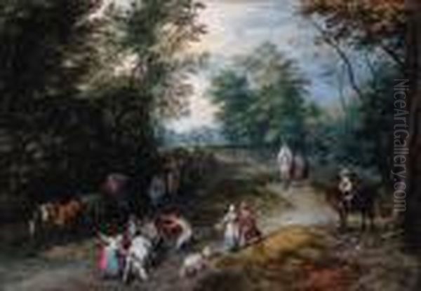 A Wooded Landscape With Travellers - view 1