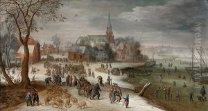 < Paysage De Neige : Vue Des Bords De L'escaut A Schelle >. by Jan Brueghel the Younger