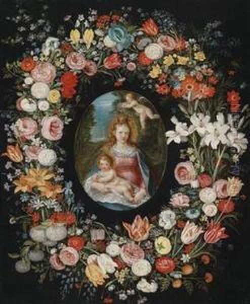 The Virgin And Child Surrounded By A Floral Garland - view 1