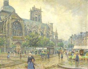 An der Kathedrale (Dieppe) marketday in Dieppe by Paul Hoeniger