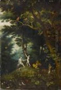 Adam And Eve In Paradise With The Forbidden Fruit.