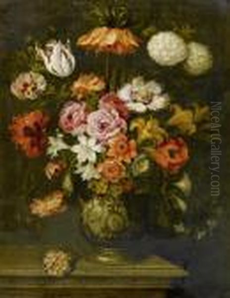 Bouquet Of Flowers In A Porcelain Vase. - view 1