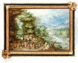 Feestend En Jagend Gezelschap Aan De Oever Van Een Rivier by Jan Brueghel the Younger