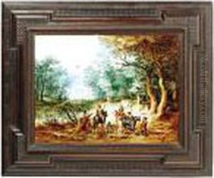 Jagers Met Paarden Op Open Plek In Het Bos by Jan Brueghel the Younger