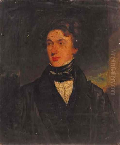 Portrait of a gentleman, half-length, in a black coat and bow tie, in a landscape - view 1