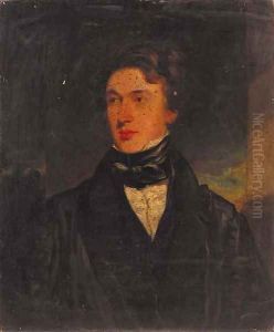 Portrait of a gentleman, half-length, in a black coat and bow tie, in a landscape by Samuel Howell