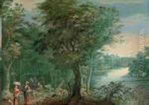 A Wooded River Landscape With Washerwomen On A Track by Jan Brueghel the Younger
