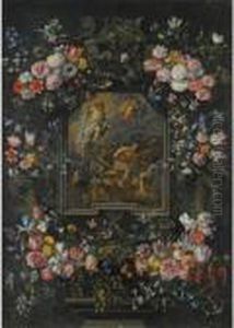 Garlands Of Flowers Surrounding A Stone Cartouche Inset by Jan Brueghel the Younger