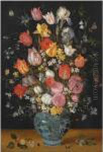 Still Life With Tulips, Roses, 
Lilies, Irises, Poppies, Hyacinths And Other Flowers In A Blue And White
 Delft Porcelain Vase by Jan Brueghel the Younger