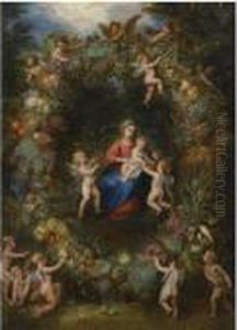 The Virgin And Child With Angels In A Garland Of Flowers by Jan Brueghel the Younger