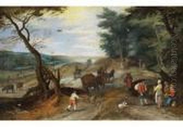 Waldige Landschaft Mit Bauern Und Schweinehirt - view 1