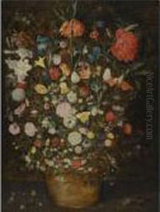 Still Life With A Large Bouquet Of Flowers In A Basket by Jan Brueghel the Younger