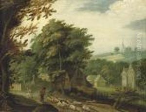 A Wooded Landscape With A Peasant And His Herd by Jan Brueghel the Younger