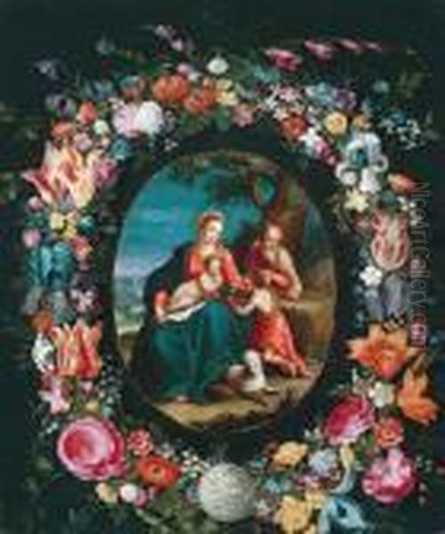 La Sacra Famiglia Con San Giovannino In Una Corona Di Fiori - view 1