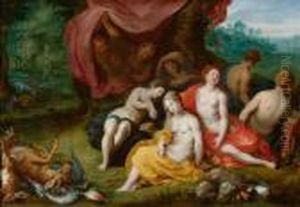 Diana And Her Nymphs Watched By Satyrs.