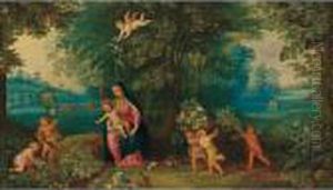 La Madonna Col Bambino In Un Paesaggio by Jan Brueghel the Younger