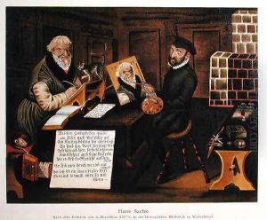 The artist at work painting Hans Sachs 1494-1576 by Herneyssen, Andreas