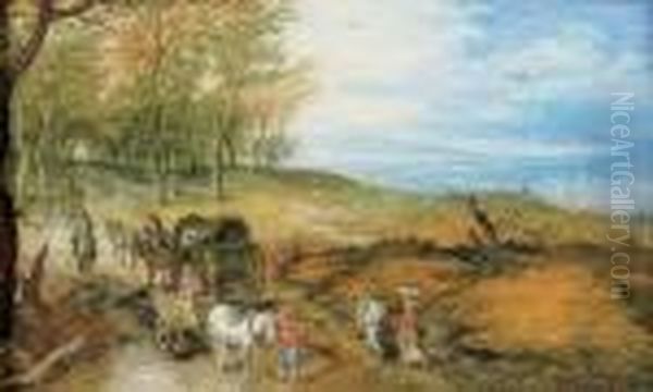 Cavaliers Et Paysans Devant Un Paysage Panoramique - view 1