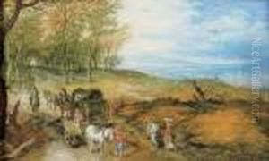 Cavaliers Et Paysans Devant Un Paysage Panoramique