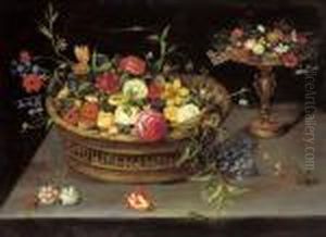 Un Cesto E Una Tazza D""""argento Dorato Con Rose by Jan Brueghel the Younger