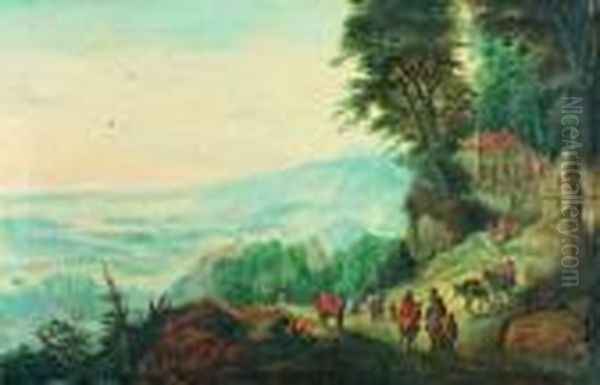 Paysage De La Campagne Flamande Avec Des Voyageurs Sur Le Chemin De Compostelle - view 1