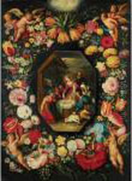 The Adoration Of The Shepherds, Surrounded By A Garland Of Flowers Held Aloft By Putti - view 1
