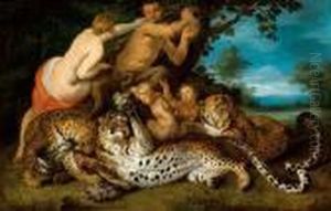 Leopards Playing With Nymphs And Satyr. Circa 1626. by Jan Brueghel the Younger