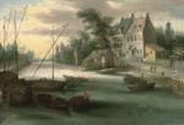 A Riverside Town With Boats In The Foreground - view 1