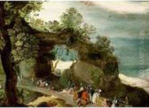 An Extensive Hilly Landscape With Horsemen And Travellers On A Path by Jan Brueghel the Younger