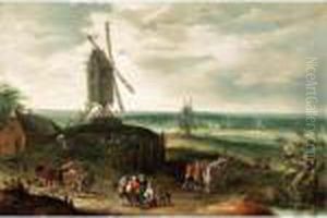 A Landscape With Windmills And Figures On A Path by Jan Brueghel the Younger