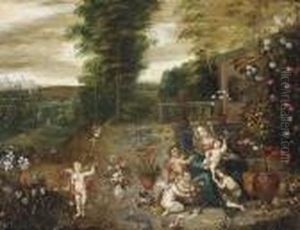 The Madonna And Child Seated In A Garden With The Infant Saint Johnthe Baptist And Putti