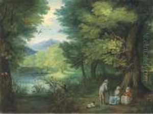 A Wooded Landscape With Travellers At Rest By A River by Jan Brueghel the Younger