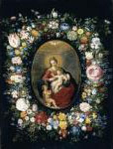 The Virgin And Child With The
Infant Saint John The Baptist, Encircled By A Garland Of Flowers by Jan Brueghel the Younger