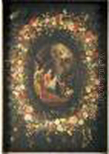 La Nativite Entouree D'une Guirlande De Fleurs - view 1