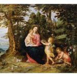 Virgin And Child With Two Angels In A Landscape