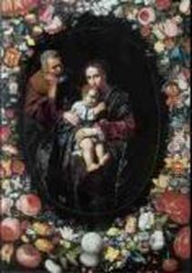 Heilige Familie In Einem Von Einem Blumenkranz Gerahmten Medaillon Heilige Familie In Einem Von Einem Blumenkranz Gerahmten Medaillon