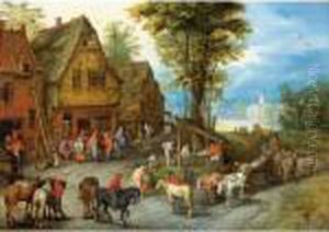 A Village Street With The Holy Family Arriving At An Inn by Jan Brueghel the Younger