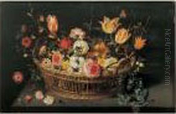 Nature Morte Au Panier De Fleurs Sur Un Entablement - view 1